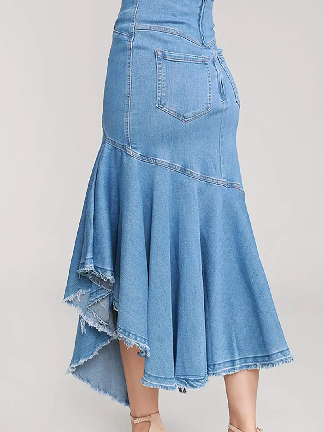 A2Y Women's Slim Fit Rayon Knee Length Unhem Back Slit Denim Jean Pencil Skirt
