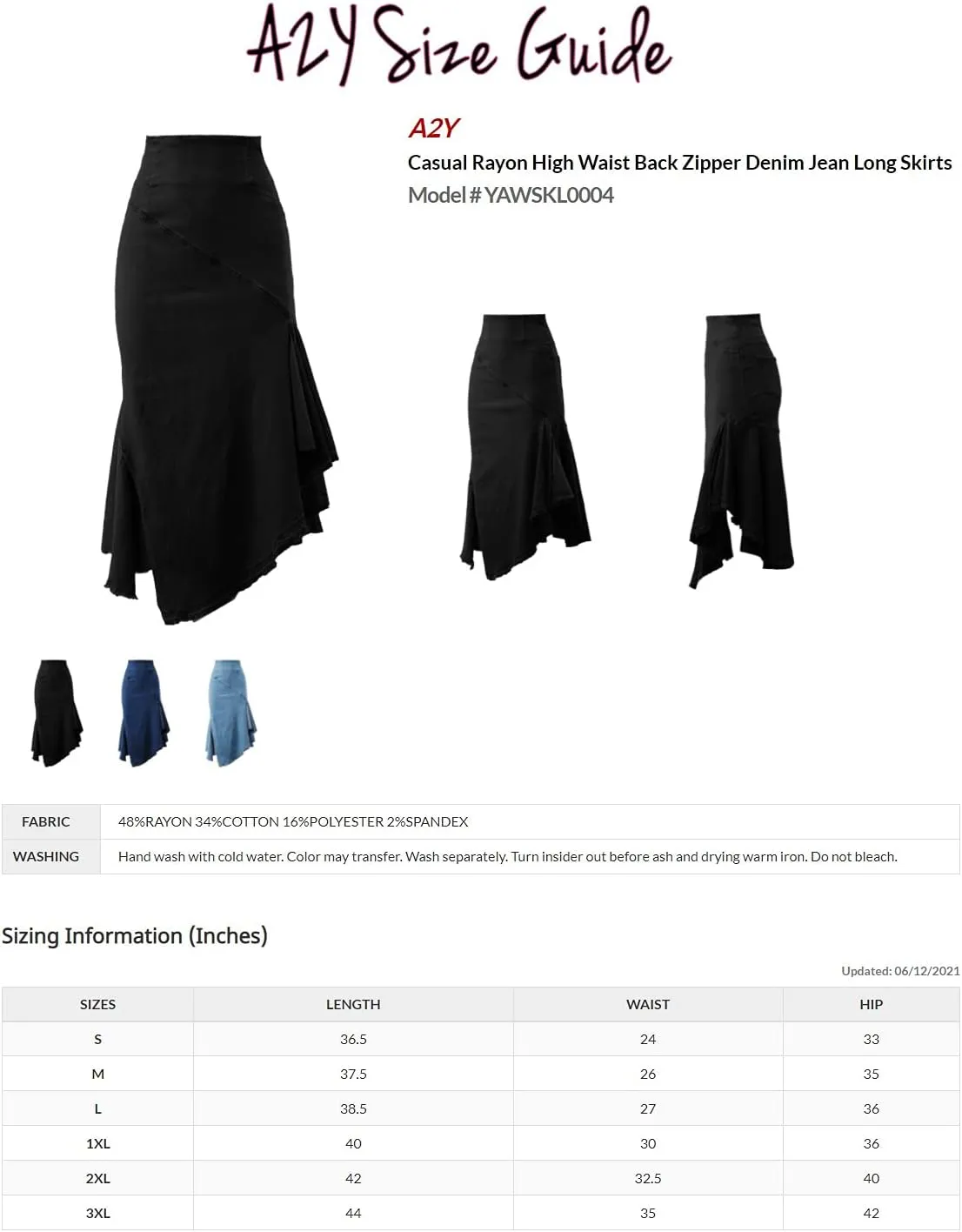 A2Y Women's Slim Fit Rayon Knee Length Unhem Back Slit Denim Jean Pencil Skirt