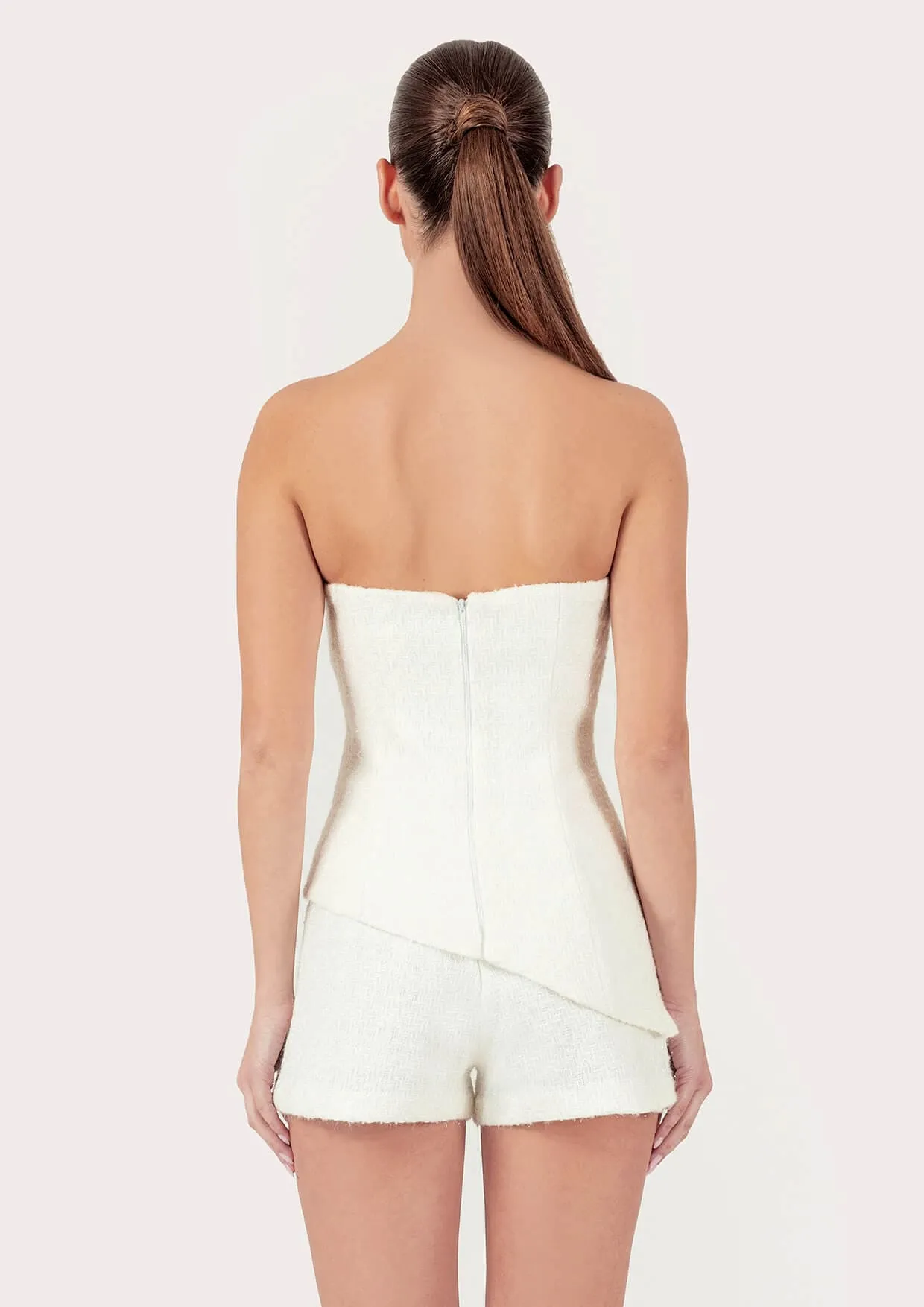 Asymmetric Gold Button Tweed Corset Top