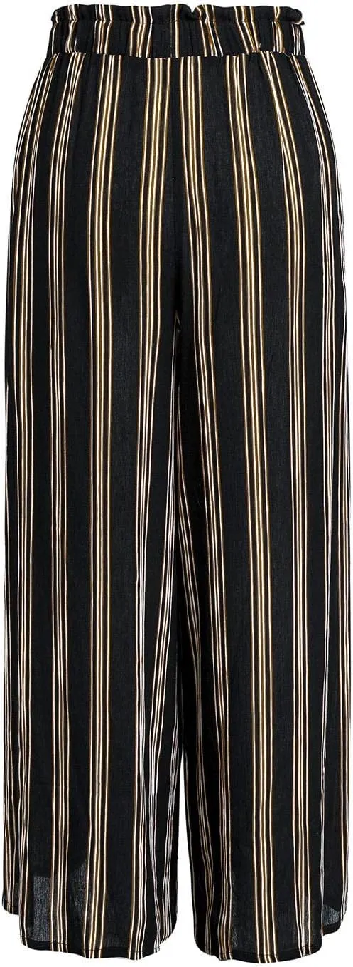BerryGo Women's Boho Linen Flowy High Waisted Pants Elegant Split Stripe Wide Leg Pants