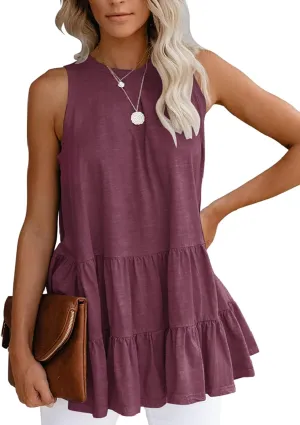 Bingerlily Women's Flowy Tank Tops Camis Sleeveless Crew Neck Casual Shirts Loose Fitting Blouses