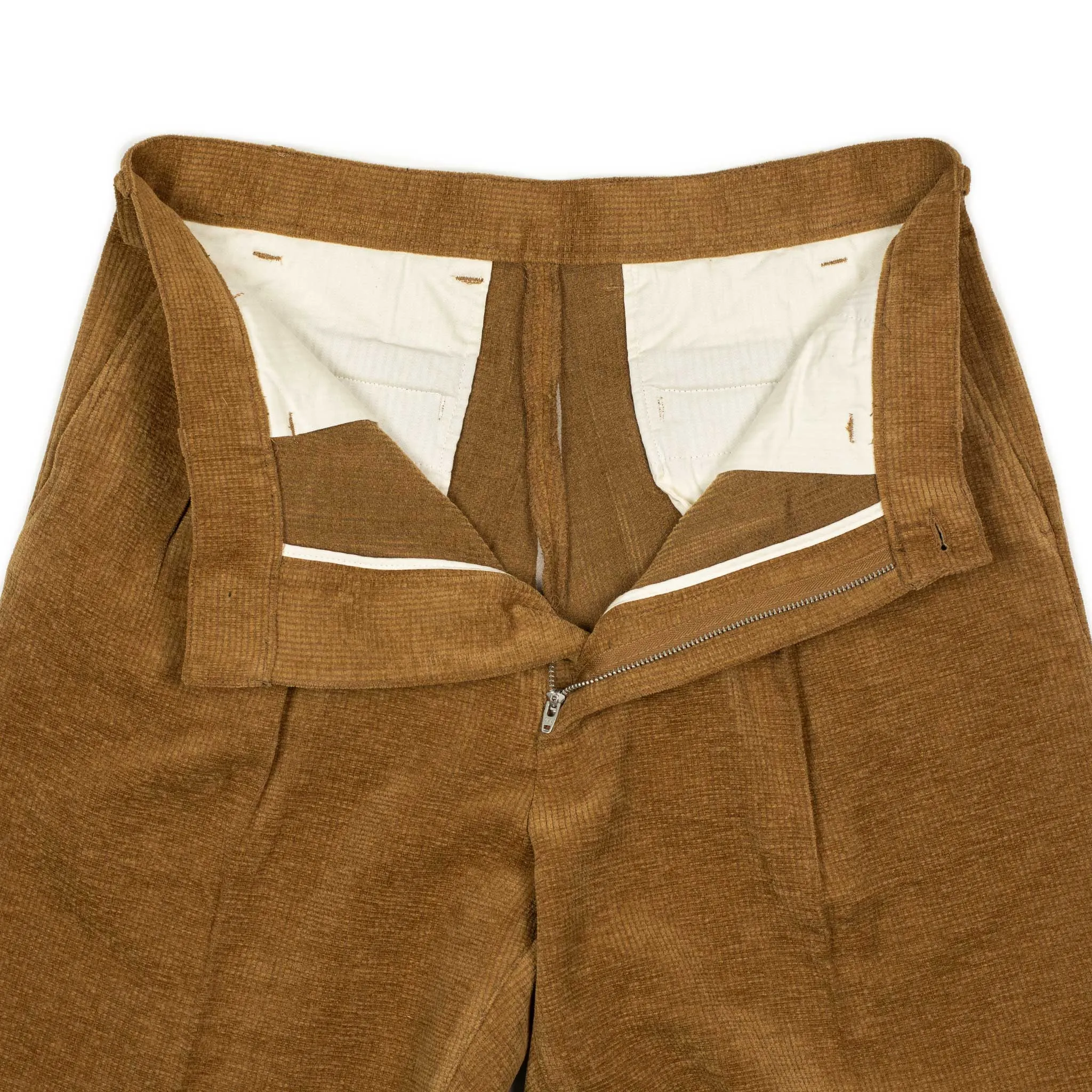 Double pleated trousers in golden brown cotton mole tweed