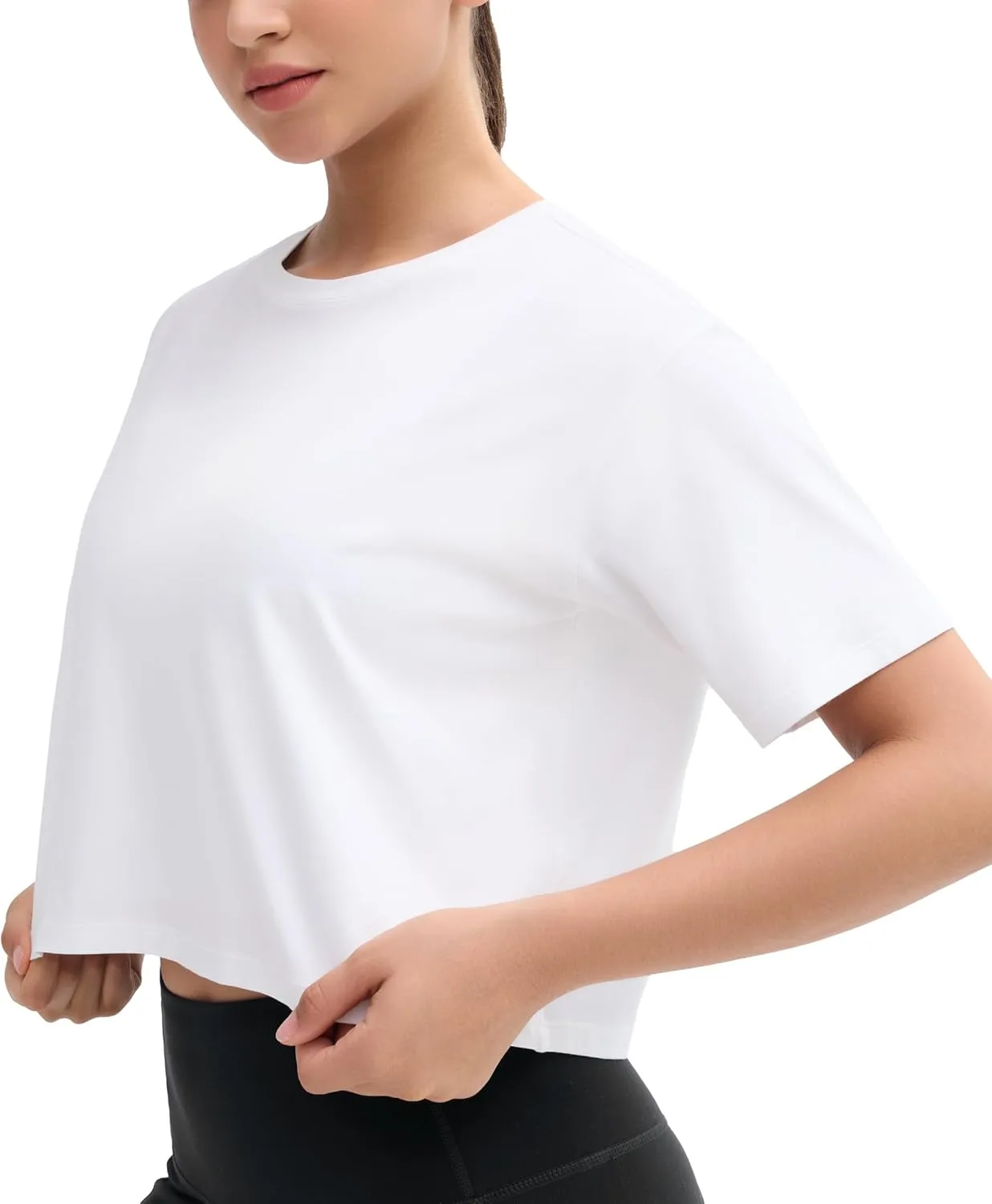 Dragon Fit Loose Workout Crop Tops for Women Summer Cotton Short Sleeve Shirts Basic Crewneck Gym Athletic T-Shirts
