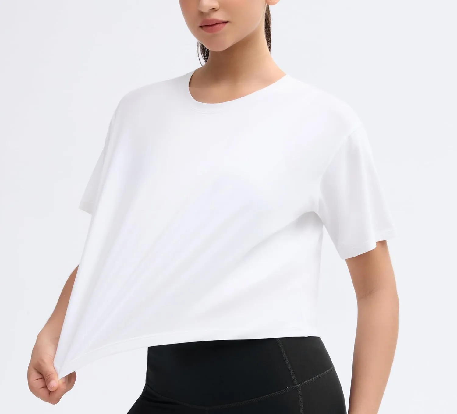 Dragon Fit Loose Workout Crop Tops for Women Summer Cotton Short Sleeve Shirts Basic Crewneck Gym Athletic T-Shirts
