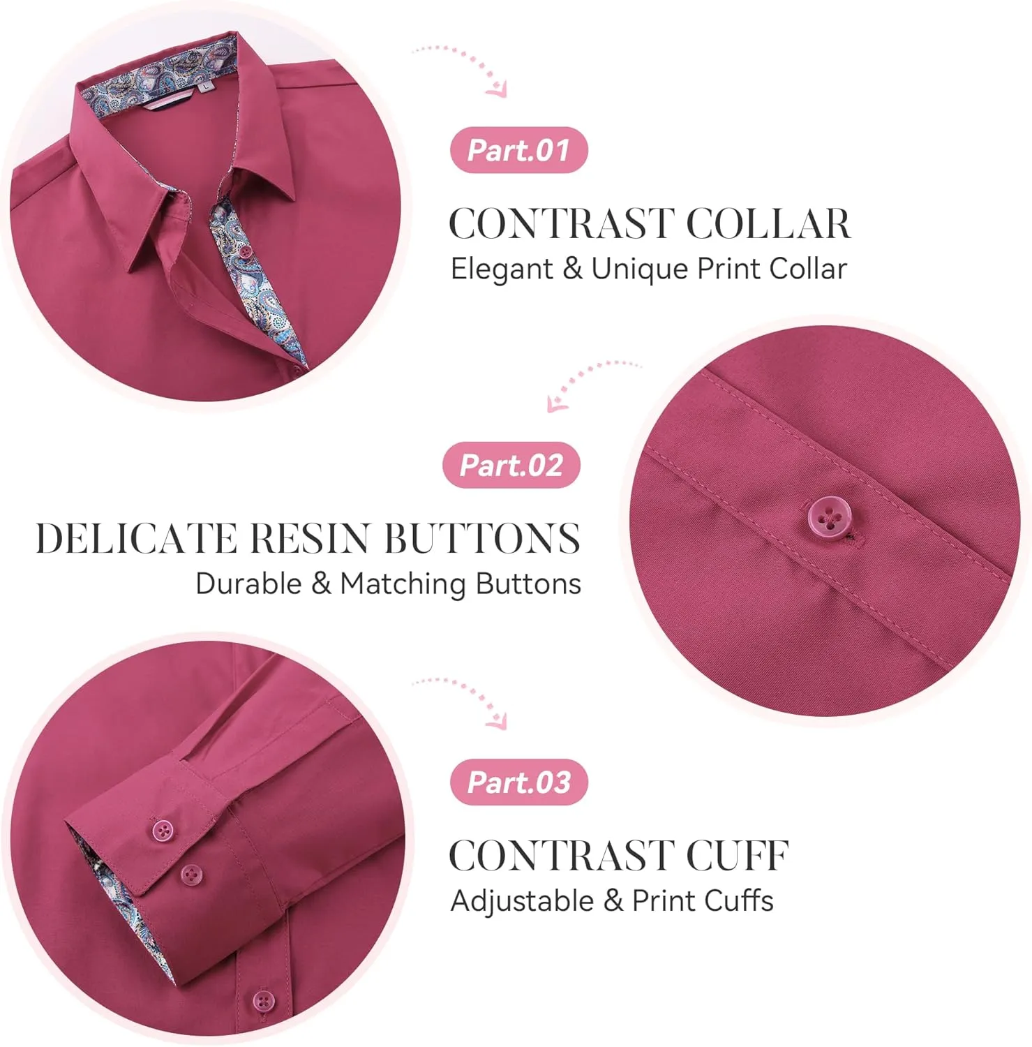 Esabel.C Womens Dress Shirts Cotton Long Sleeve Regular Fit Stretch Button Down Blouse