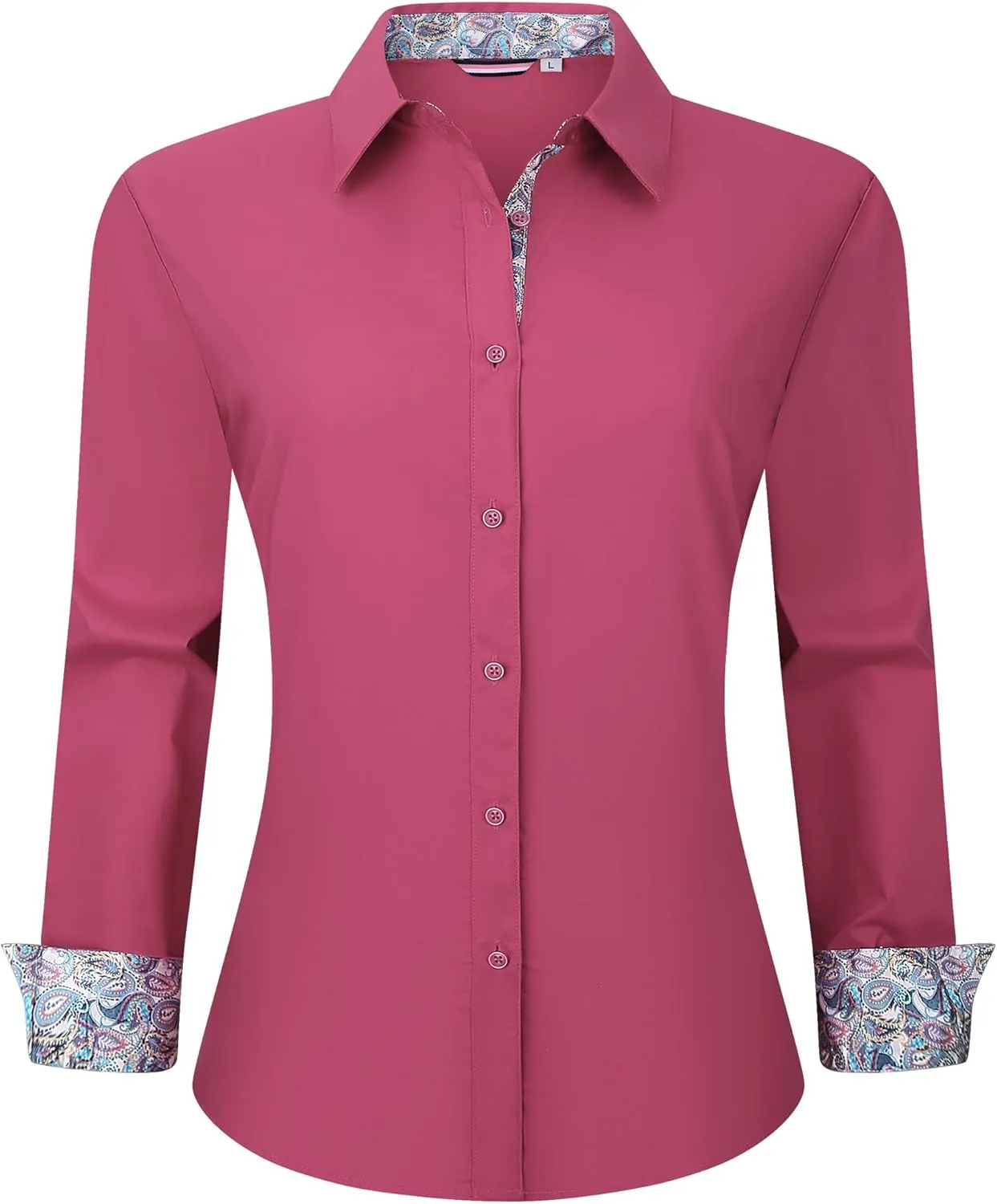 Esabel.C Womens Dress Shirts Cotton Long Sleeve Regular Fit Stretch Button Down Blouse