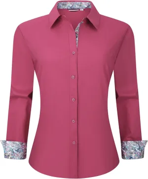 Esabel.C Womens Dress Shirts Cotton Long Sleeve Regular Fit Stretch Button Down Blouse