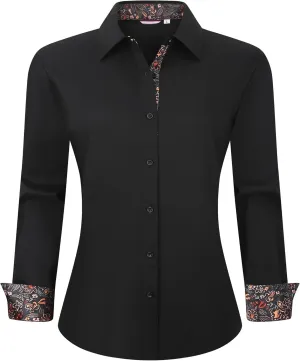 Esabel.C Womens Dress Shirts Cotton Long Sleeve Regular Fit Stretch Button Down Blouse