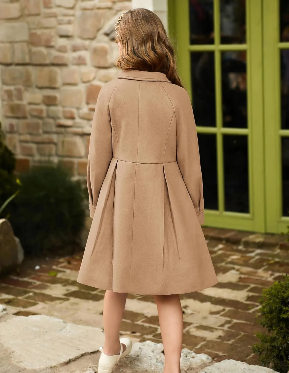 GRACE KARIN Girls Dress Coat Kids Wool Lapel Long Button Jackets Fall Winter Outerwear Peacoat with Pockets 5-12Y