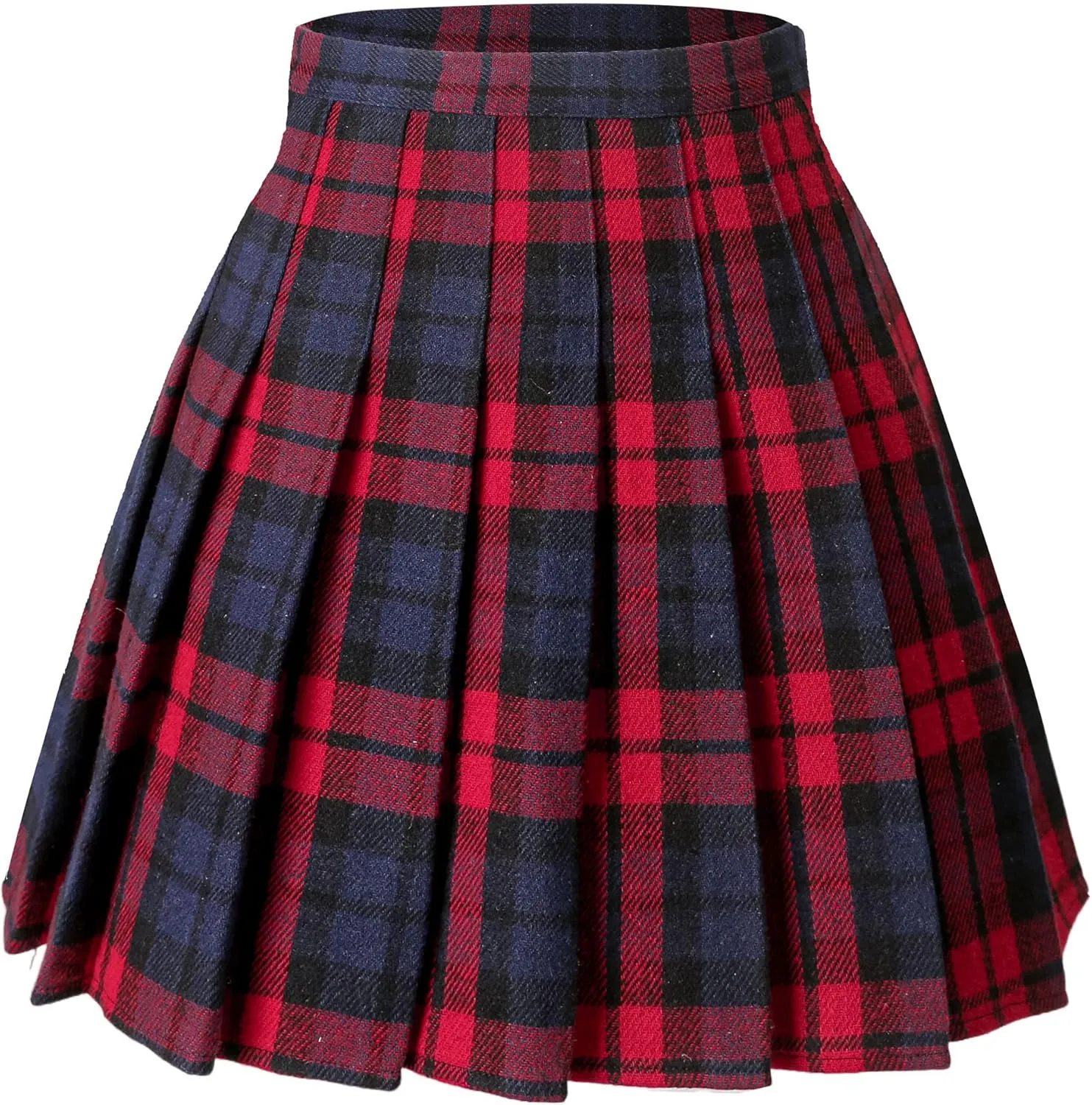 Hoerev Women Girls Thick Wool Fabric for Cold Weather Versatile Plaid Pleated Skirt with Shorts