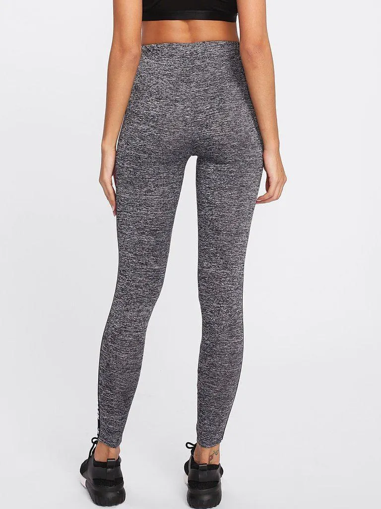 Letter Print Side Marled Knit Leggings