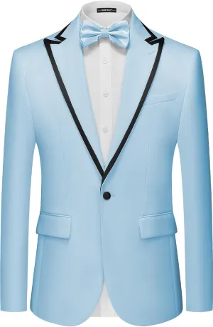 MAGE MALE Mens Blazer Slim Fit Suit Jacket Peak Lapel Business Lightweight One Button Sport Coat with Bow Tie