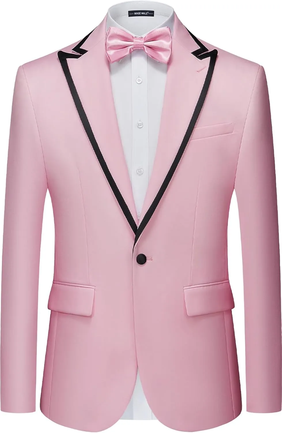 MAGE MALE Mens Blazer Slim Fit Suit Jacket Peak Lapel Business Lightweight One Button Sport Coat with Bow Tie