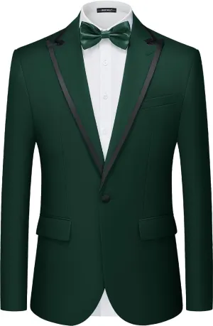 MAGE MALE Mens Blazer Slim Fit Suit Jacket Peak Lapel Business Lightweight One Button Sport Coat with Bow Tie