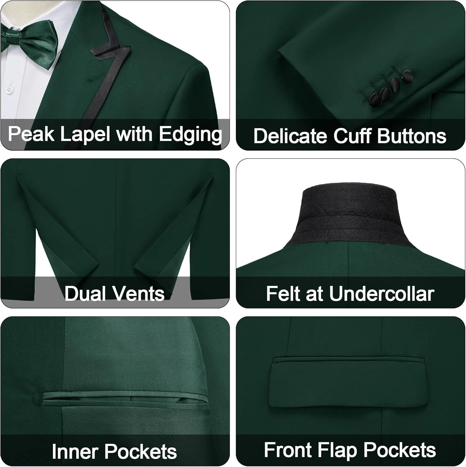 MAGE MALE Mens Blazer Slim Fit Suit Jacket Peak Lapel Business Lightweight One Button Sport Coat with Bow Tie