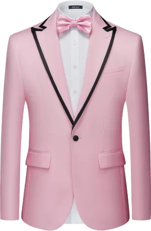 MAGE MALE Mens Blazer Slim Fit Suit Jacket Peak Lapel Business Lightweight One Button Sport Coat with Bow Tie