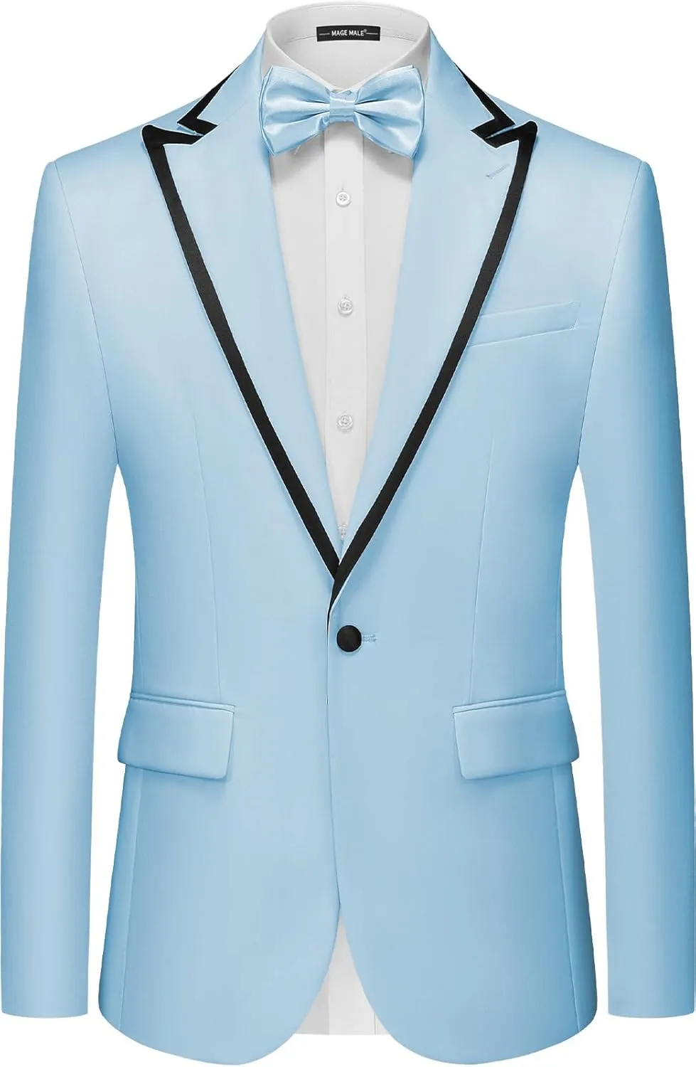 MAGE MALE Mens Blazer Slim Fit Suit Jacket Peak Lapel Business Lightweight One Button Sport Coat with Bow Tie