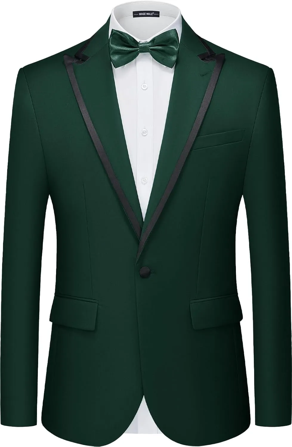MAGE MALE Mens Blazer Slim Fit Suit Jacket Peak Lapel Business Lightweight One Button Sport Coat with Bow Tie