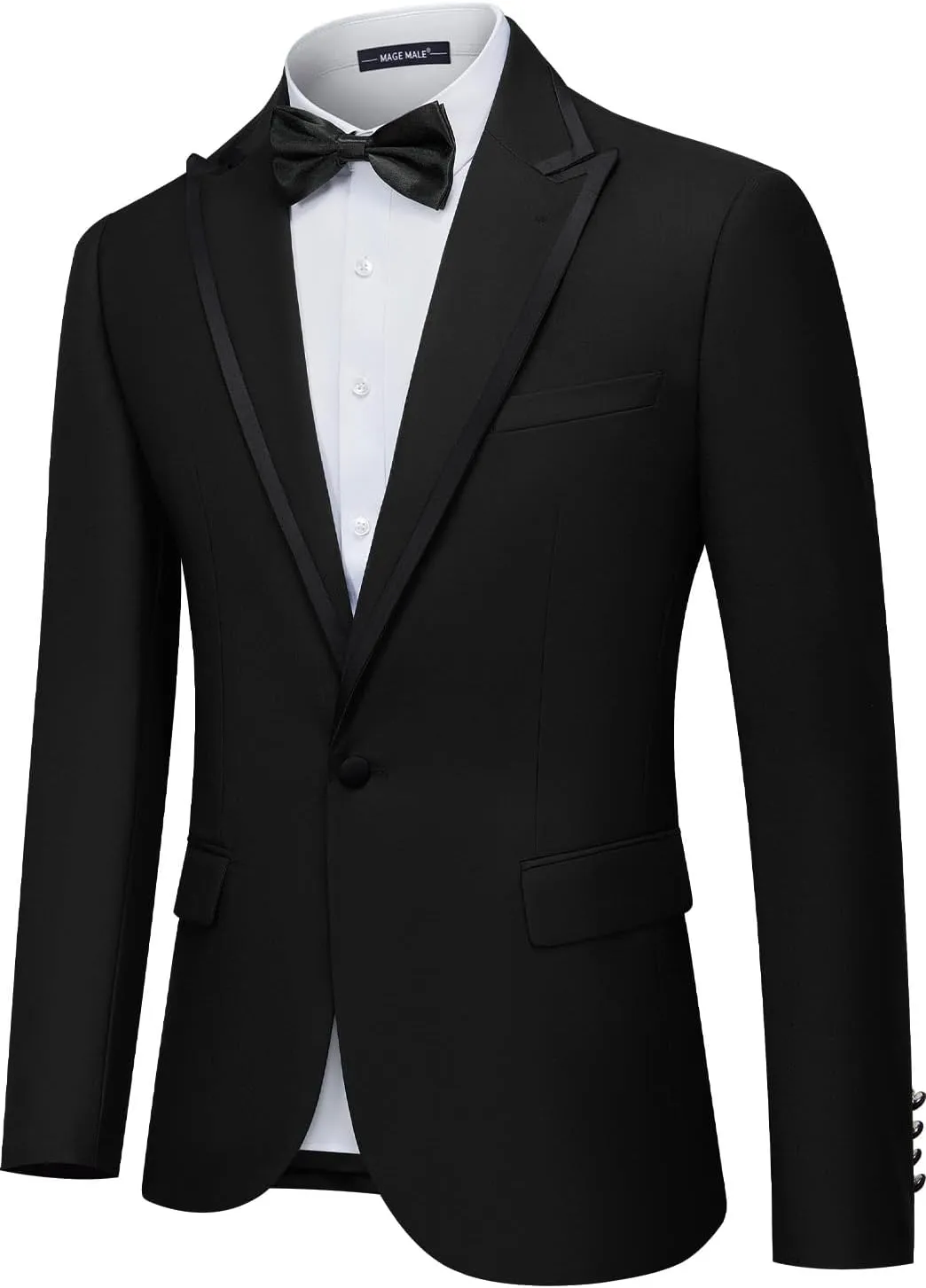 MAGE MALE Mens Blazer Slim Fit Suit Jacket Peak Lapel Tuxedo Lightweight One Button Sport Coat with Bow Tie