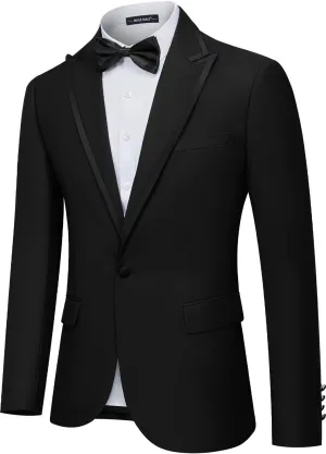 MAGE MALE Mens Blazer Slim Fit Suit Jacket Peak Lapel Tuxedo Lightweight One Button Sport Coat with Bow Tie