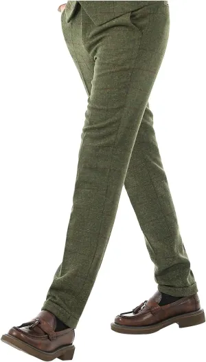 Men's Plaid Tweed Herringbone Suit Pants Casual Wool Vintage Dress Trousers