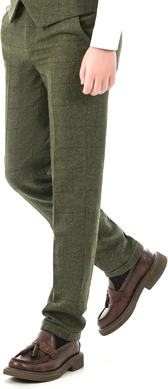 Men's Plaid Tweed Herringbone Suit Pants Casual Wool Vintage Dress Trousers