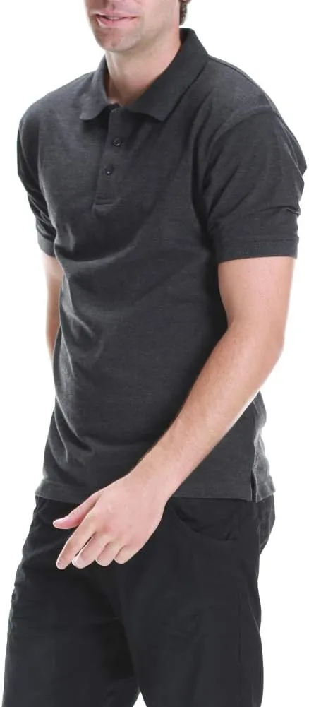 Men's Polo Shirt - Short Sleeve Regular Fit Classic Pique Solid Casual 3 Button Collared Top