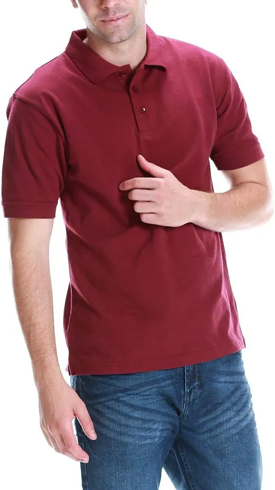 Men's Polo Shirt - Short Sleeve Regular Fit Classic Pique Solid Casual 3 Button Collared Top