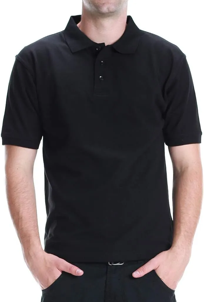 Men's Polo Shirt - Short Sleeve Regular Fit Classic Pique Solid Casual 3 Button Collared Top