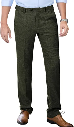 Men's Tweed Pants Herringbone Thick Wool Pleated Front Dress Suit Vintage Trousers