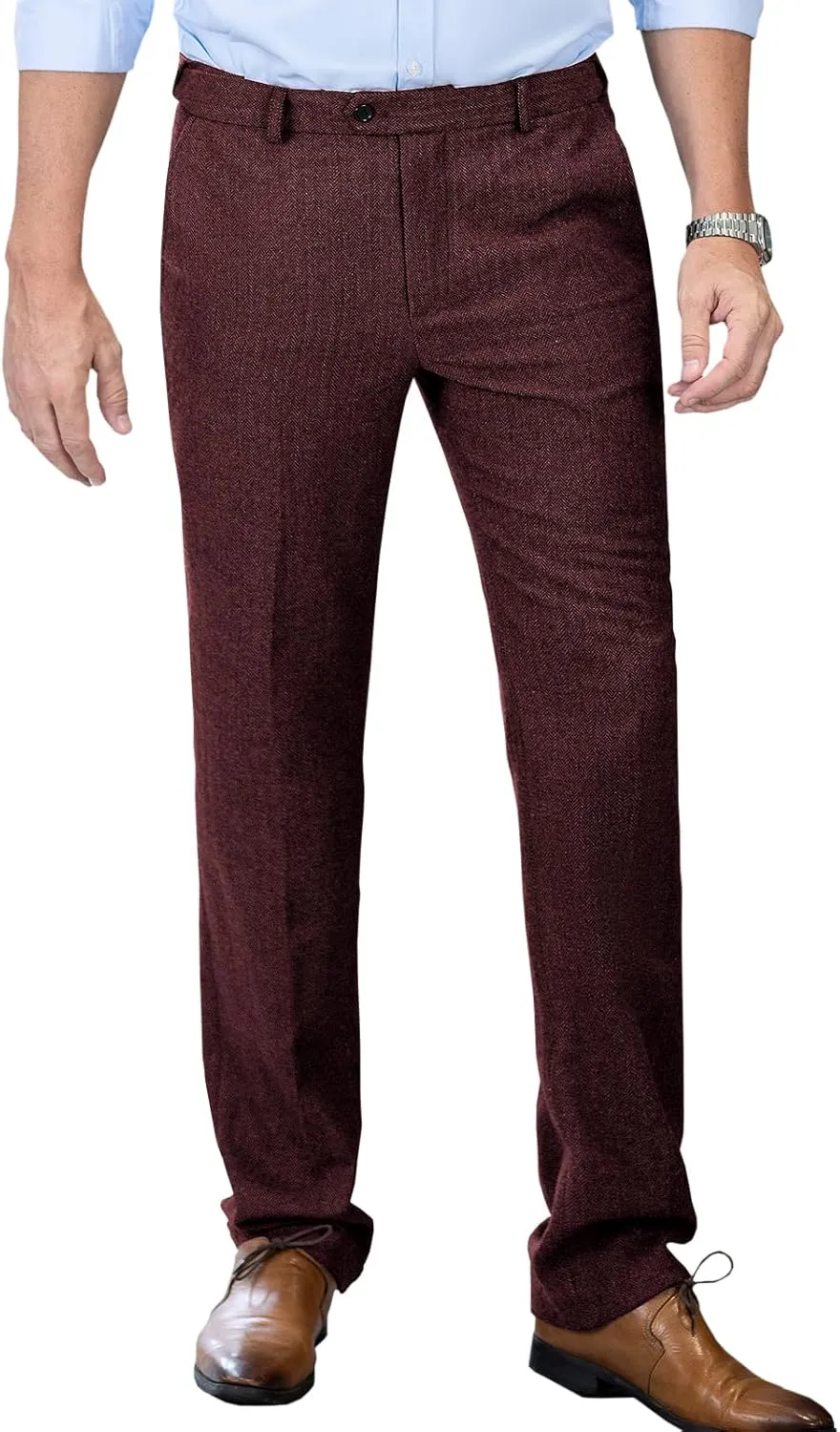 Men's Tweed Pants Herringbone Thick Wool Pleated Front Dress Suit Vintage Trousers