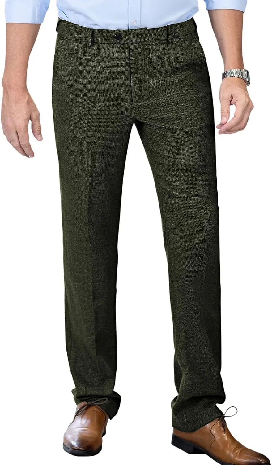 Men's Tweed Pants Herringbone Thick Wool Pleated Front Dress Suit Vintage Trousers