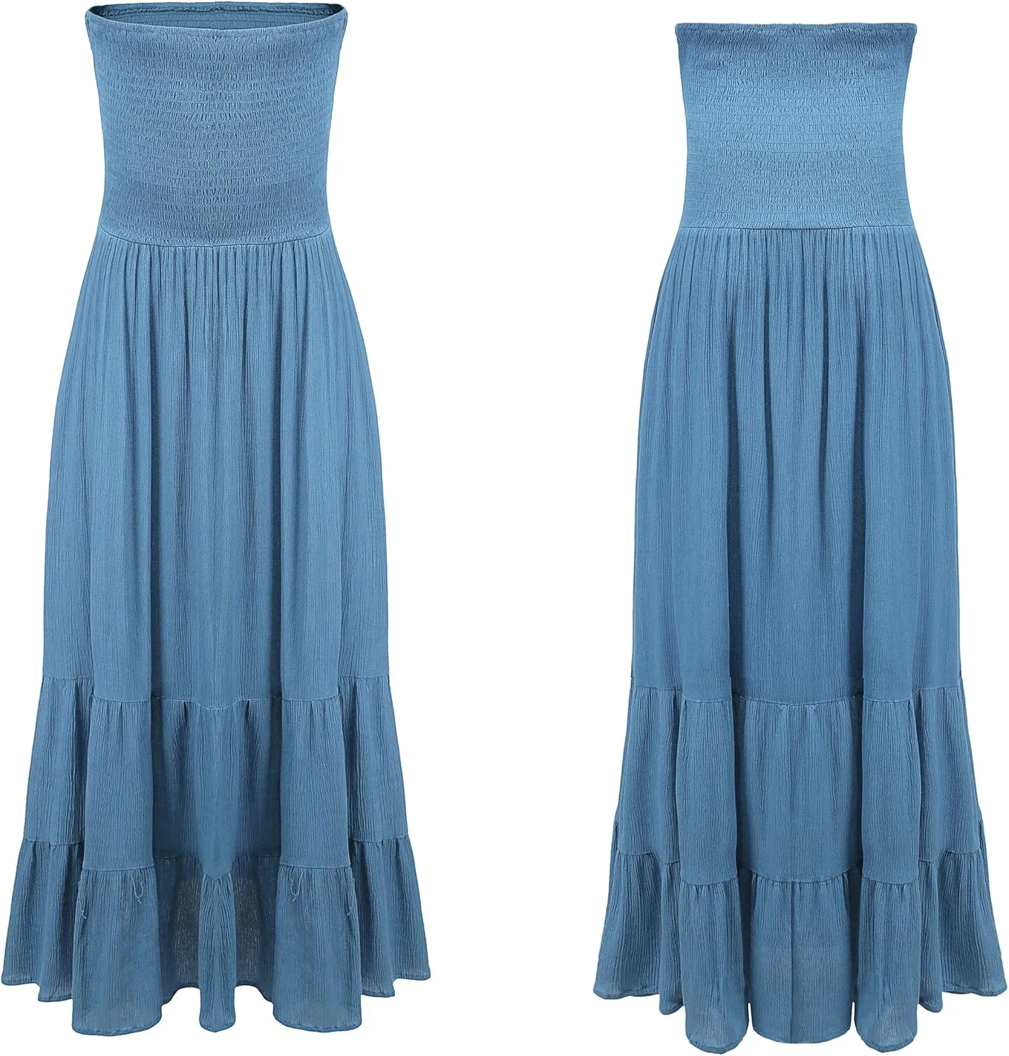 R.Vivimos Womens Summer Cotton Strapless Elastic Smocked Boho Beach Casual Flowy Maxi Tube Dresses