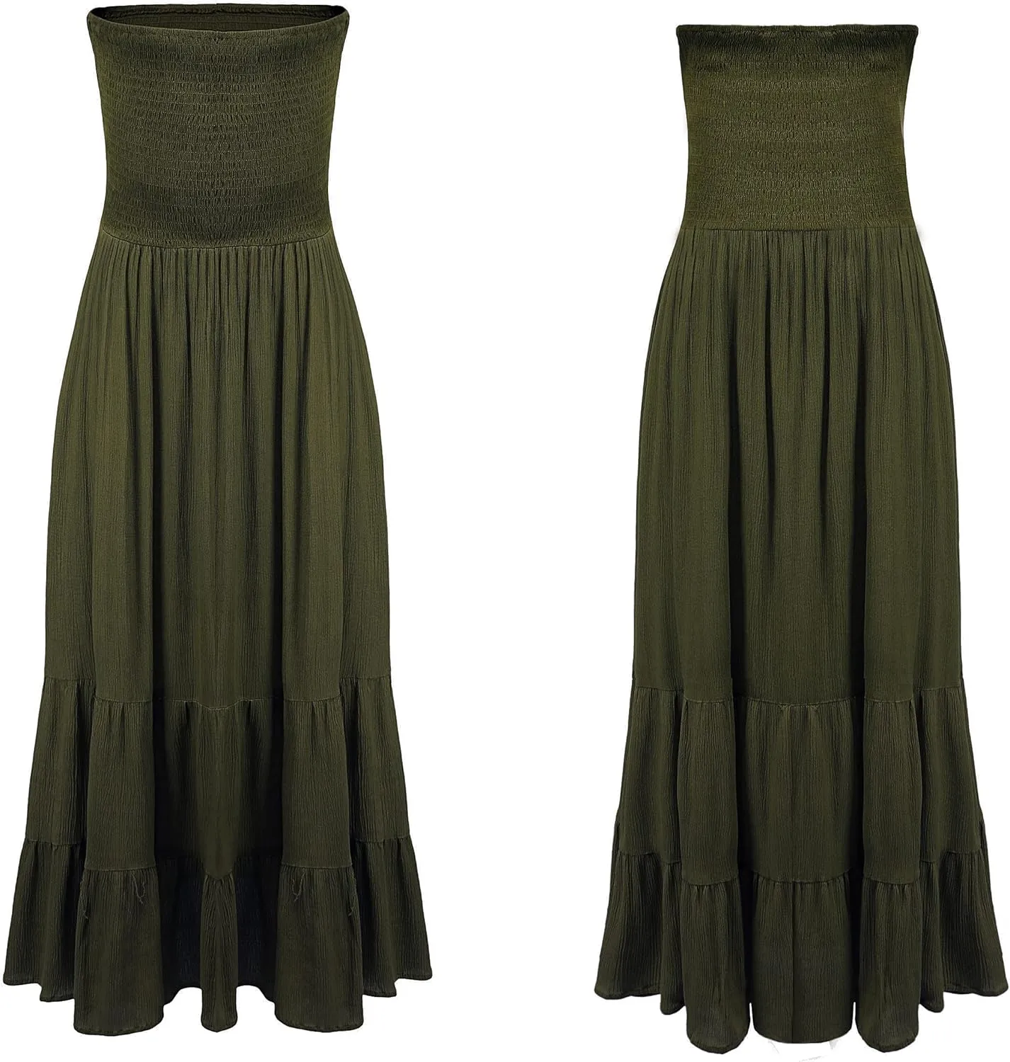 R.Vivimos Womens Summer Cotton Strapless Elastic Smocked Boho Beach Casual Flowy Maxi Tube Dresses