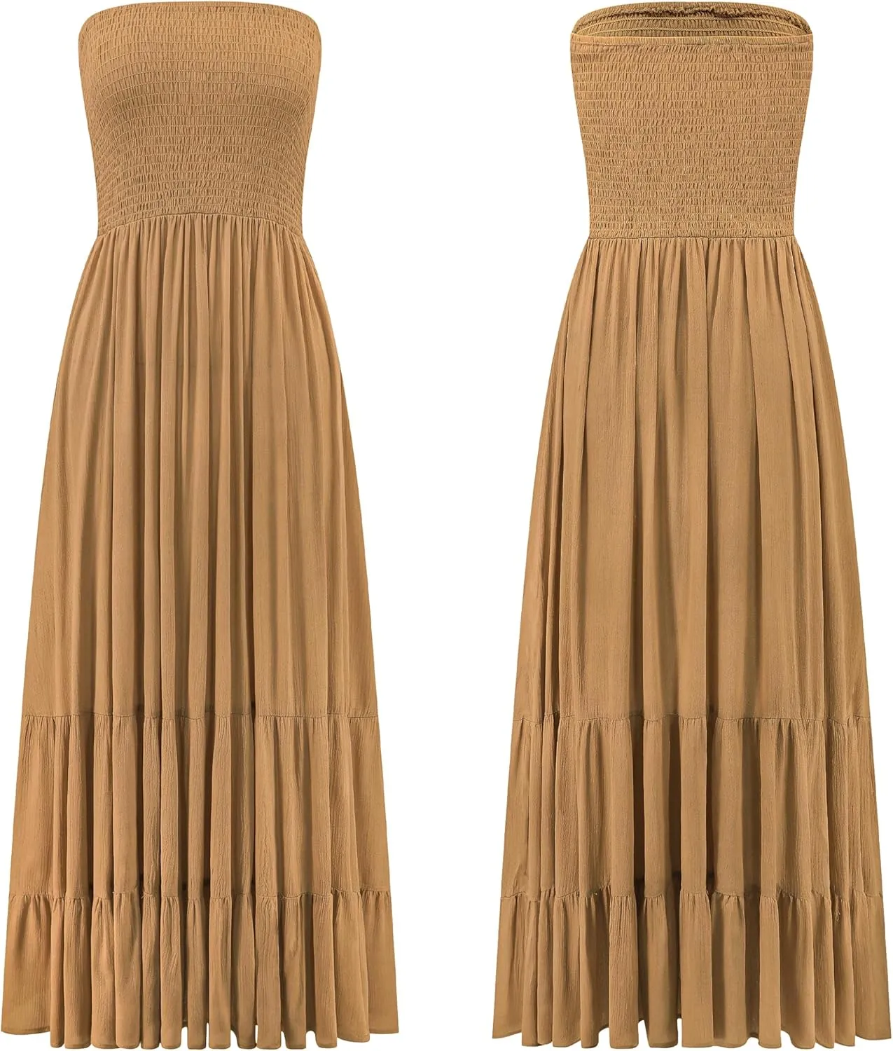R.Vivimos Womens Summer Cotton Strapless Elastic Smocked Boho Beach Casual Flowy Maxi Tube Dresses