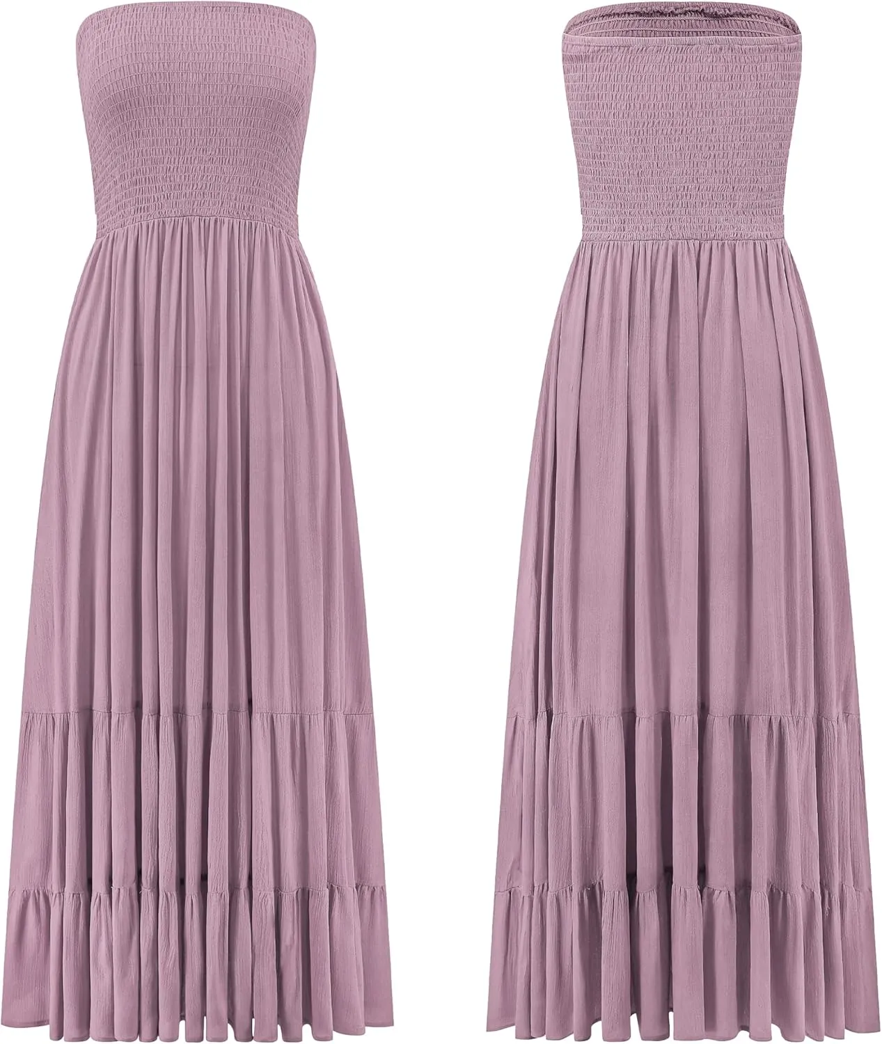 R.Vivimos Womens Summer Cotton Strapless Elastic Smocked Boho Beach Casual Flowy Maxi Tube Dresses