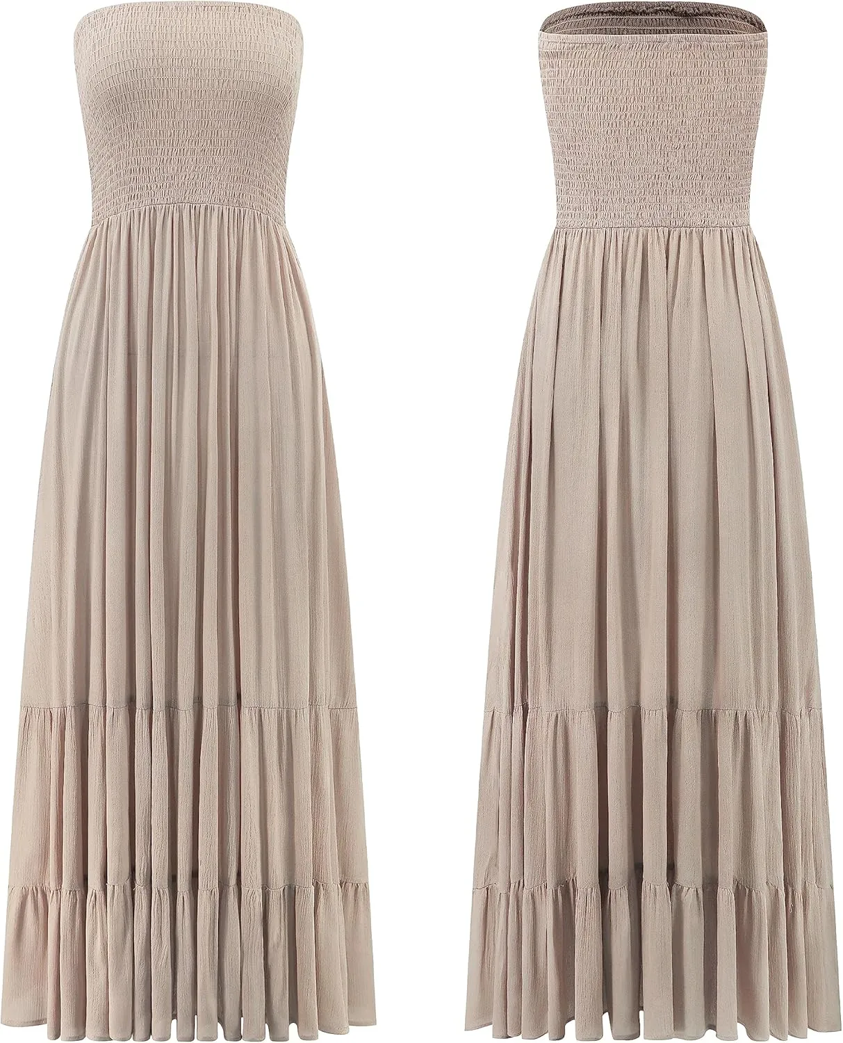 R.Vivimos Womens Summer Cotton Strapless Elastic Smocked Boho Beach Casual Flowy Maxi Tube Dresses
