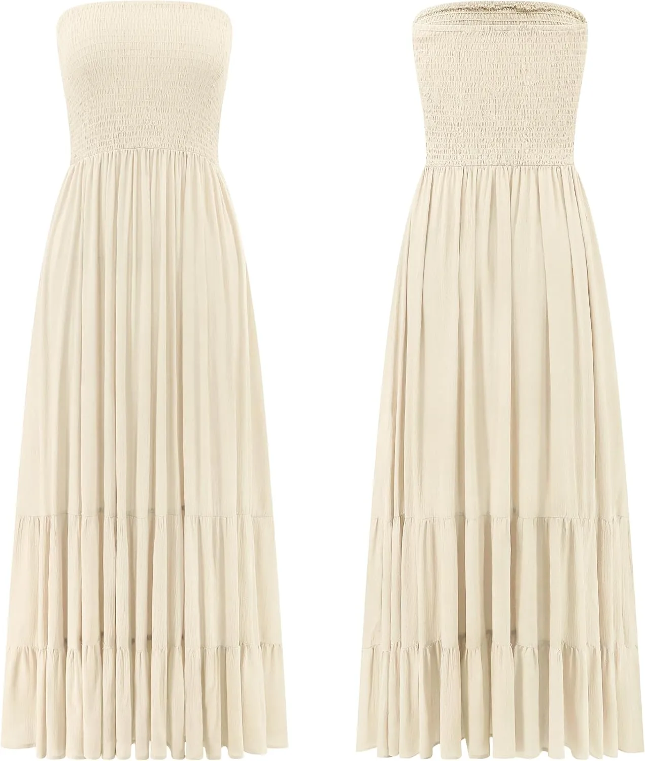 R.Vivimos Womens Summer Cotton Strapless Elastic Smocked Boho Beach Casual Flowy Maxi Tube Dresses