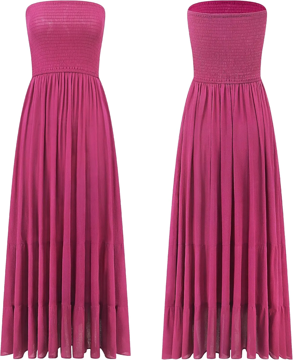 R.Vivimos Womens Summer Cotton Strapless Elastic Smocked Boho Beach Casual Flowy Maxi Tube Dresses