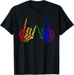 Skeleton Rock Hand LGBT-Q Cool Rainbow Flag Gay Pride Ally T-Shirt