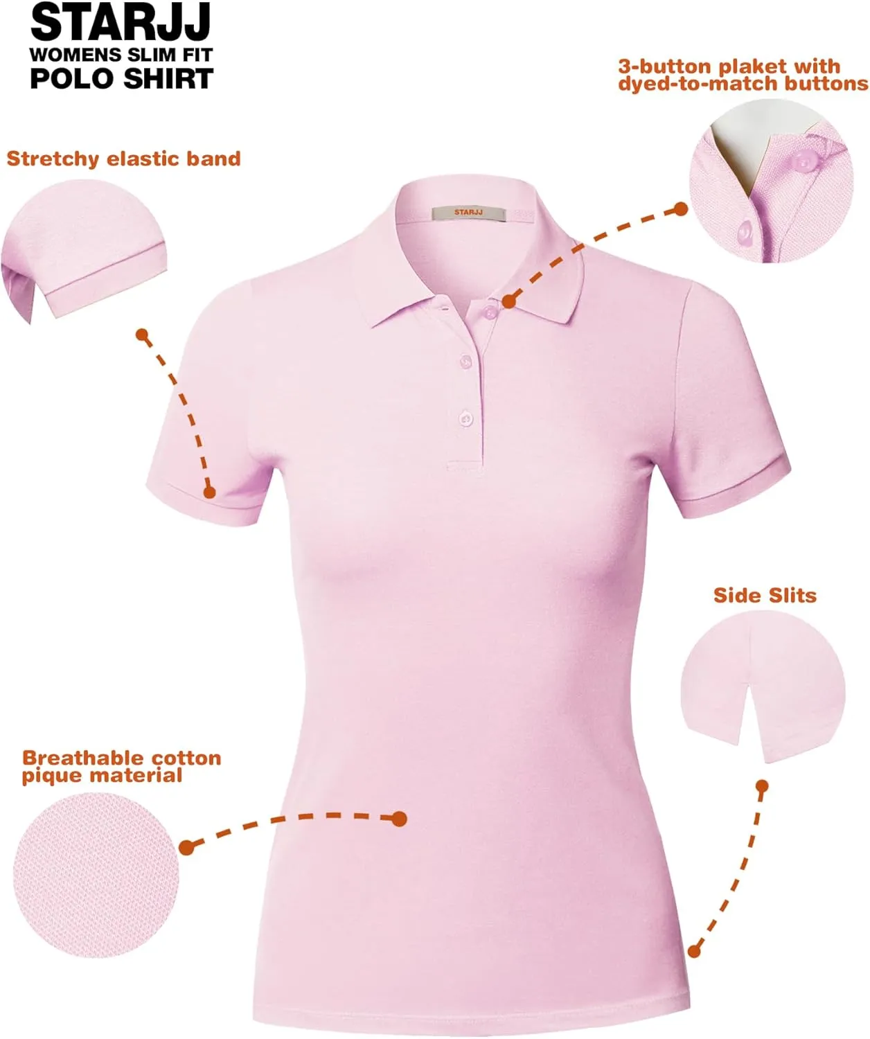 STARJJ Womens Slim Fit Golf Short Sleeve Breathable Pique Polo Shirt