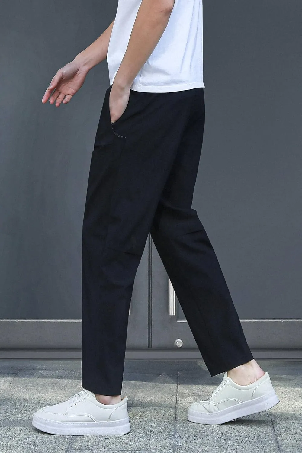 Stretch Athletic Pants for Short Men Quick Dry 27 28 Inch Inseam Cool Touch Straight Fit Joggers Zip Pockets
