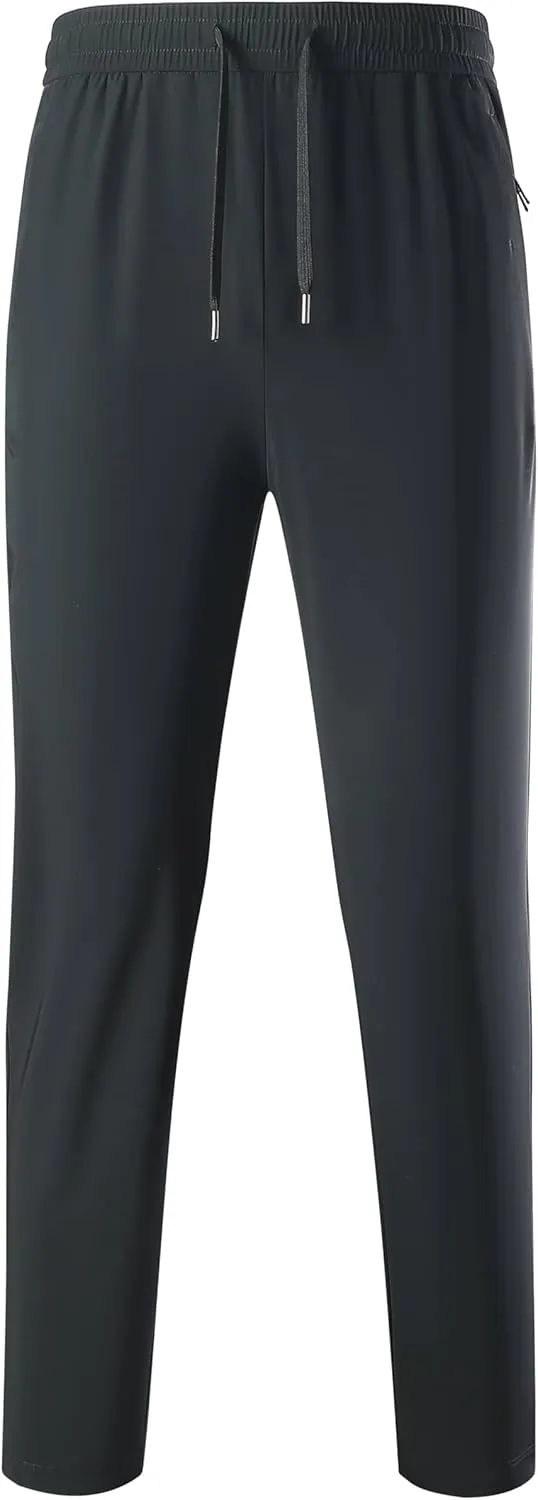 Stretch Athletic Pants for Short Men Quick Dry 27 28 Inch Inseam Cool Touch Straight Fit Joggers Zip Pockets