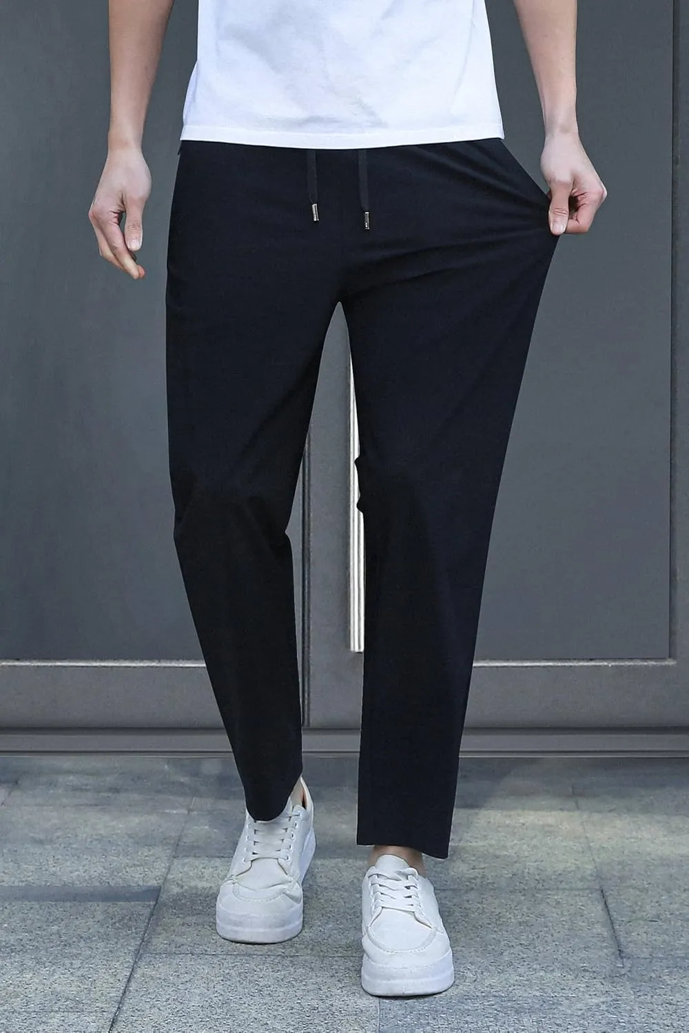 Stretch Athletic Pants for Short Men Quick Dry 27 28 Inch Inseam Cool Touch Straight Fit Joggers Zip Pockets