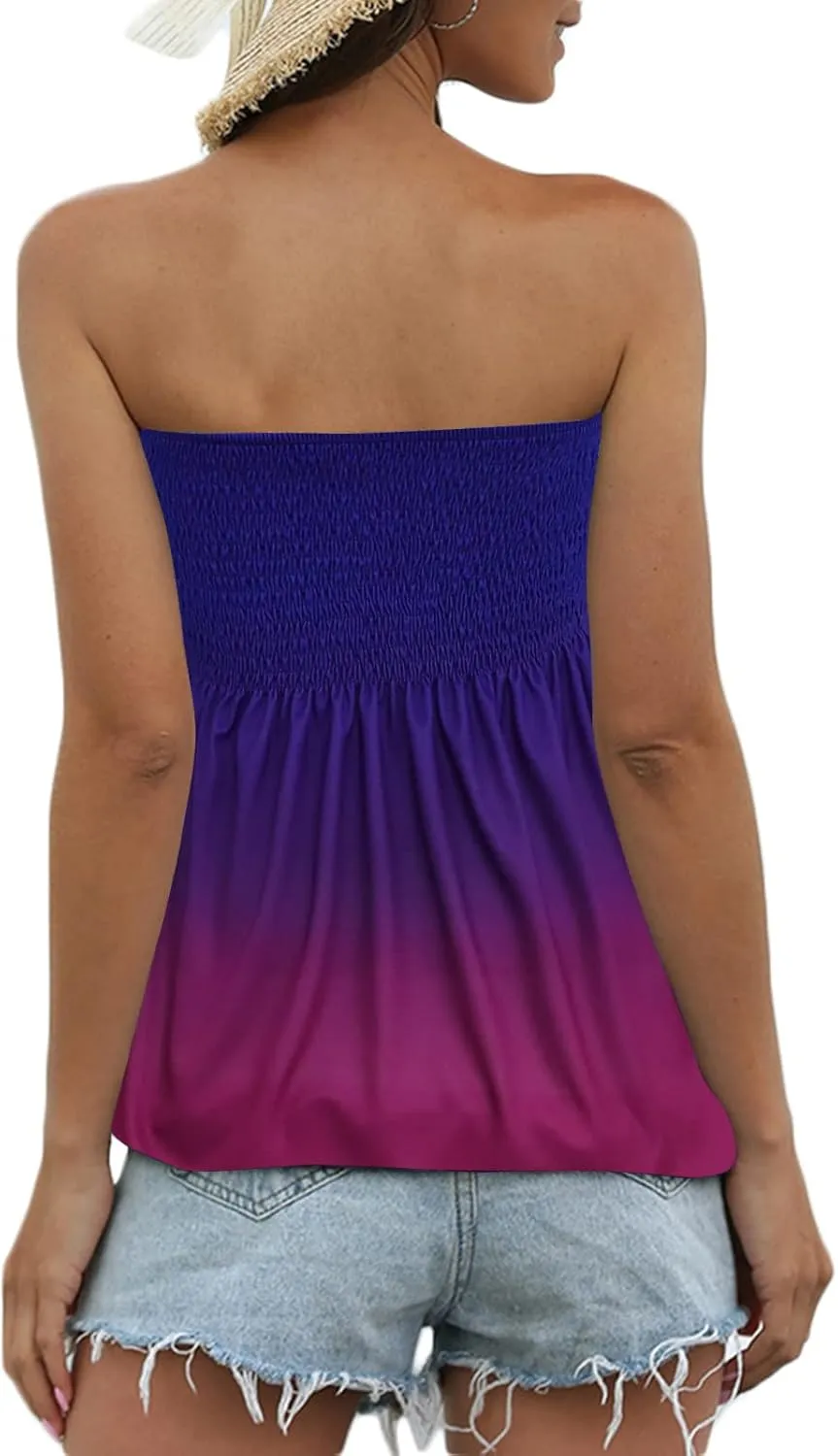 Sumtory Women Tie Dye Tube Tops Pleated Stretchy Ombre Strapless Shirts