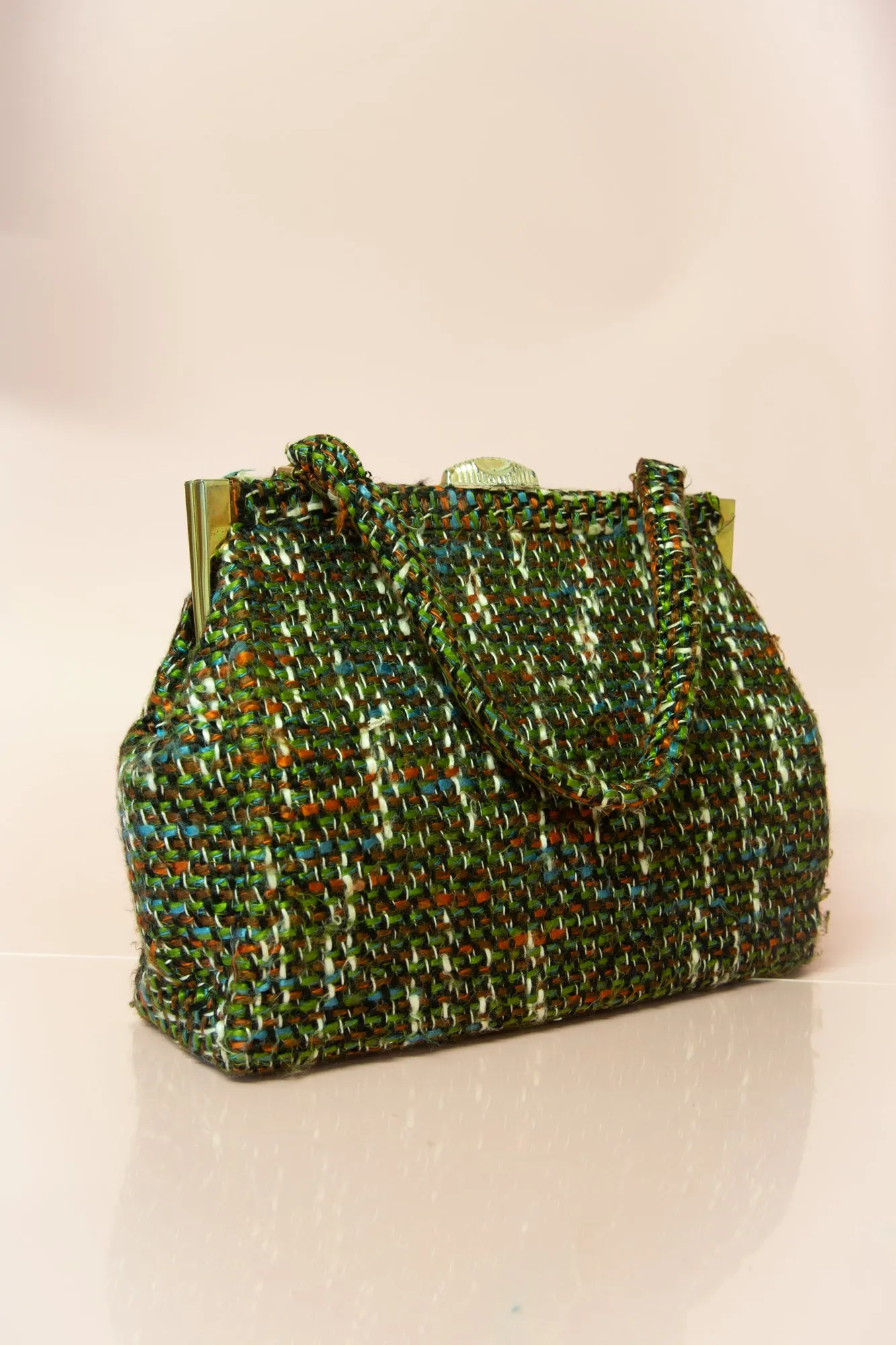 Vintage 1960s Green Tweed Handbag
