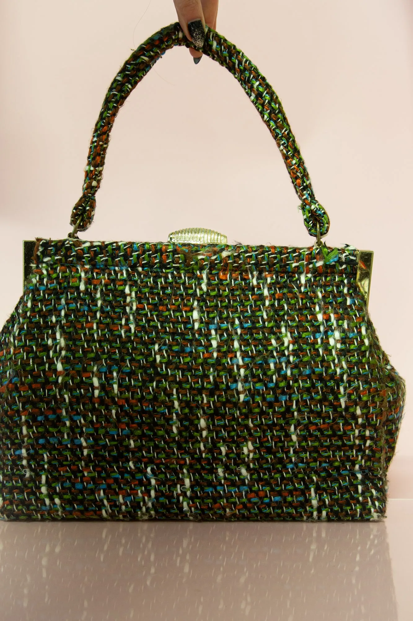 Vintage 1960s Green Tweed Handbag