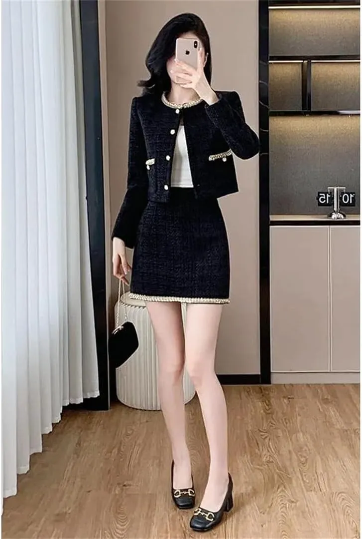 Women Winter Set College-Style Pleated Skirt Wool Two-Piece French-Inspired Down Jacket