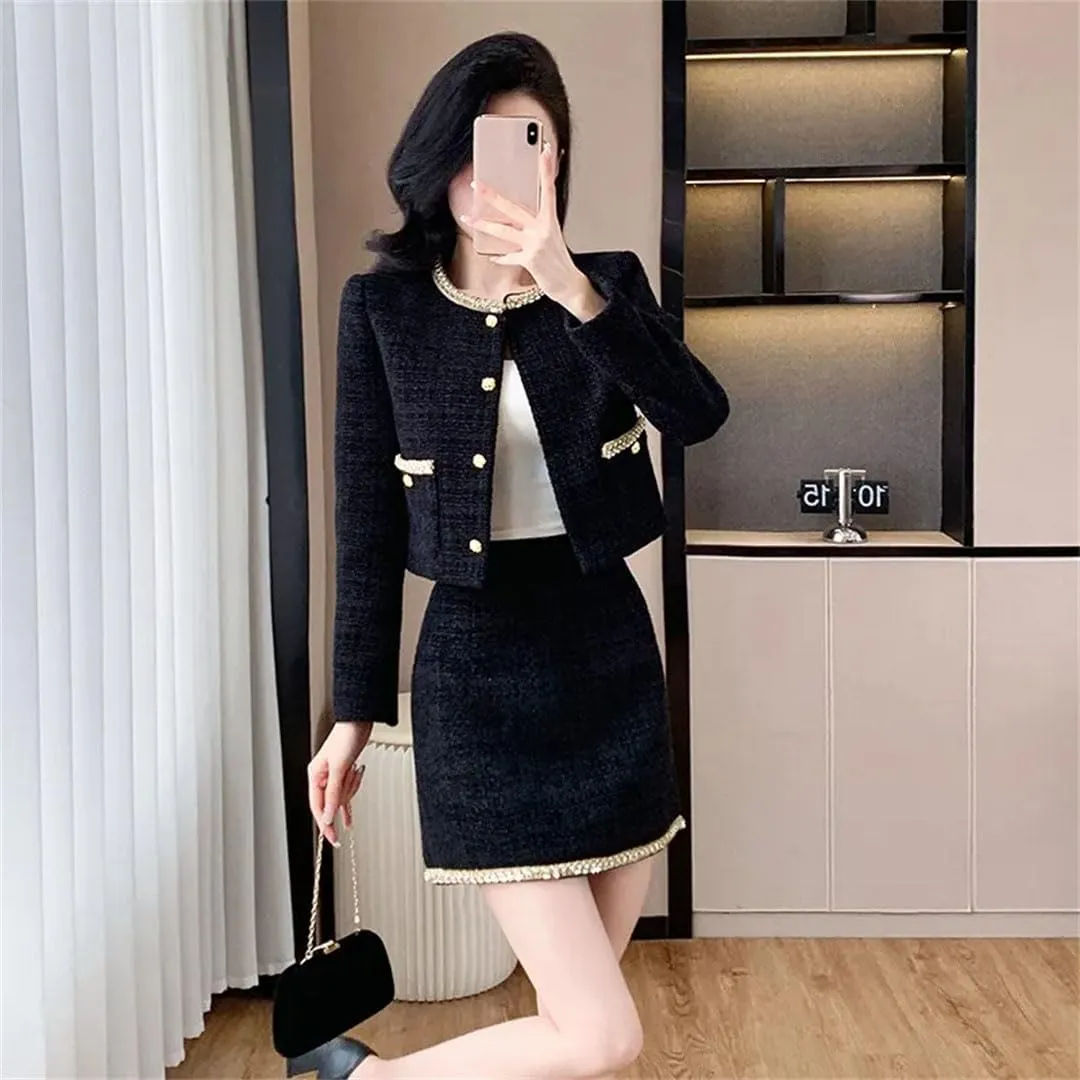 Women Winter Set College-Style Pleated Skirt Wool Two-Piece French-Inspired Down Jacket