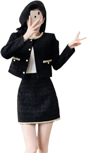 Women Winter Set College-Style Pleated Skirt Wool Two-Piece French-Inspired Down Jacket